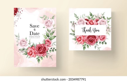 romantic maroon flower wedding invitation card template