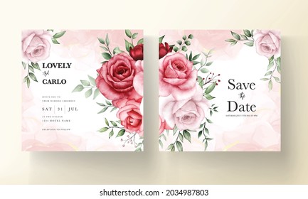 romantic maroon flower wedding invitation card template