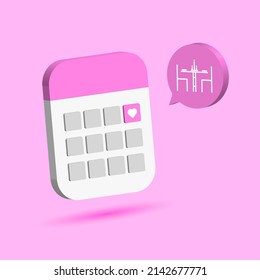 romantic meeting date reminder in 3d calendar organizer with candle light dinner icon