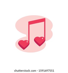 Romantic melody note flat icon, vector sign, Valentines day music colorful pictogram isolated on white. Favorite song symbol, logo illustration. Flat style design