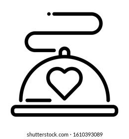 Romantic menu icon. Heart placed on the middle of tray. Simple design. Line vector. Isolate on white background.