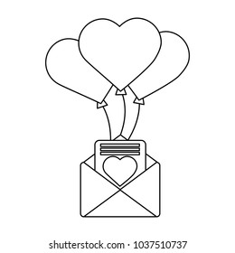 romantic message letter and balloons flying
