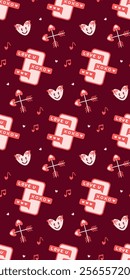 Romantic Messaging Pattern with Hearts, Arrows, and Text Messages on Burgundy Valentines Day seamless pattern Vertical social media stories reels design element, 14 February and anniversary poster