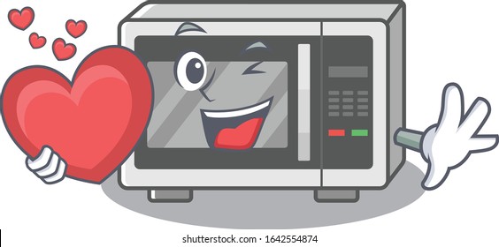 Romantic microwave cartoon picture holding a heart