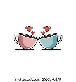 Romantic Minimal Abstract Coffee Cup Flat Vector for Valentine's Day in White Background