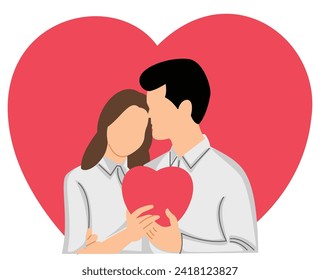 romantic moment  couple hold a big red heart symbol in valentine day