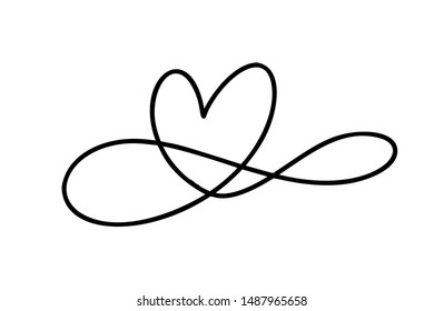 Romantic monoline infinity calligraphy vector Heart love sign. Hand drawn icon of valentine day. Concepn symbol for greeting card, poster wedding. Design flat element illustration