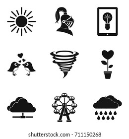 Romantic mood icons set. Simple set of 9 romantic mood vector icons for web isolated on white background