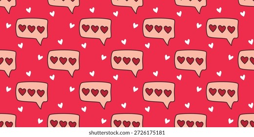 Patrón sin fisuras de sentimiento romántico con corazones. Fondo del mensaje de amor. Impresión romántica acogedora para textiles, Fondo de pantalla, embalaje, azulejos, papel, diseño, gráficos de Vector
