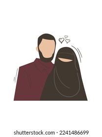 romantic moslem husband and wife couple vector illustration