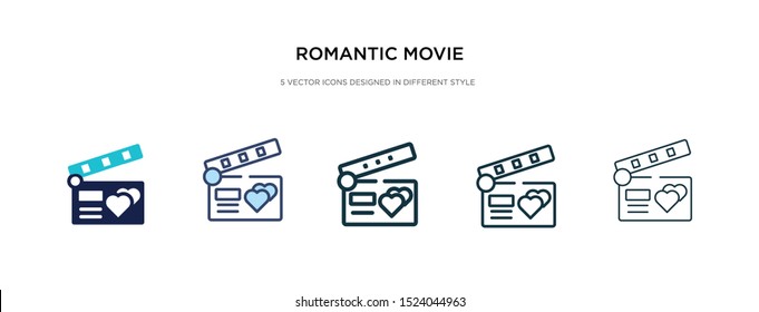 romantic movie icon in different style vector illustration. two colored and black romantic movie vector icons designed in filled, outline, line and stroke style can be used for web, mobile, ui