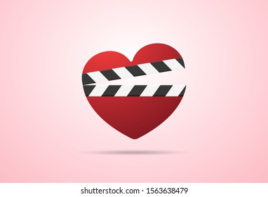 Romantic movie icon with heart clapper isolated. Vector illustration