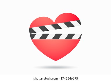 Romantic movie icon with heart clapper isolated. Vector illustration