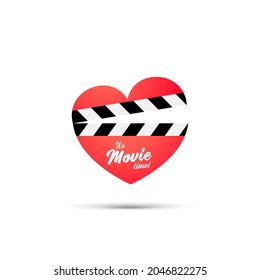 Romantic movie icon with heart clapper isolated