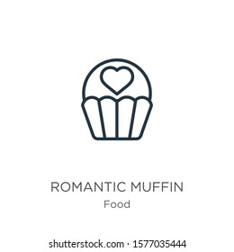 Romantic muffin icon. Thin linear romantic muffin outline icon isolated on white background from food collection. Line vector sign, symbol for web and mobile