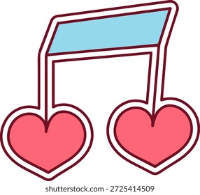 nota de música romântica com forma de coração, canção de amor melodia vetor ilustração