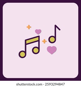 Romantic Music Notes Design with Hearts and Plus Icons