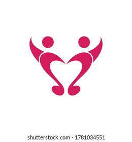 Romantic music, singer duet, wedding songs, dance music, music note with two people, simple flat logo template