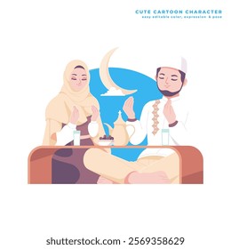 romantic muslim couple cute cartoon character