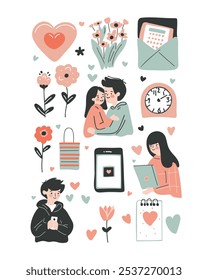 Red romántica en colores pastel, Ilustración vectorial