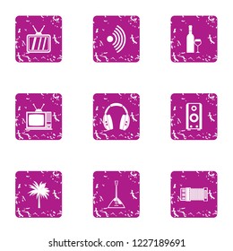 Romantic night icons set. Grunge set of 9 romantic night vector icons for web isolated on white background