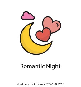 Romantic Night Vector Filled Outline Icon Design illustration. Love Symbol on White background EPS 10 File