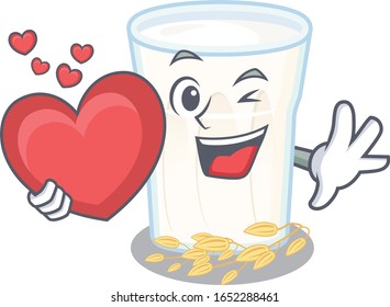 Romantic oats milk cartoon picture holding a heart