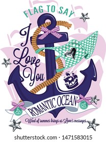 romantic ocean slogan, marine t shirt print 