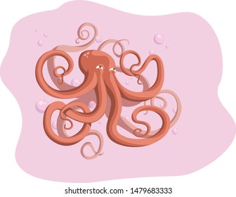 Romantic Octopus in the Pink Water