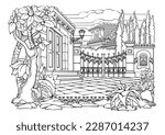 Romantic old town. Coloring Pages. Anti-stress colouring book. Vector.