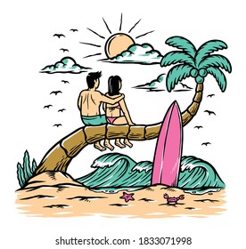 Romantic on the beach illustration