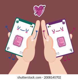 romantic online chat, hands with phone