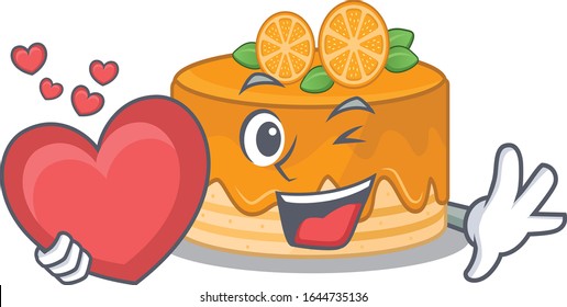Romantic orange cake cartoon picture holding a heart