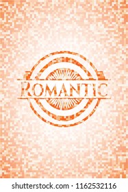 Romantic orange mosaic emblem with background