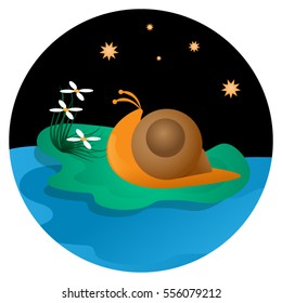 Romantic orange snail isolated on a black background.
