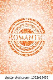 Romantic orange tile background illustration. Square geometric mosaic seamless pattern with emblem inside.