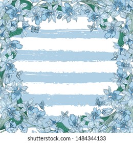 Romantic orchid editable striped template for social networks. Vector design background