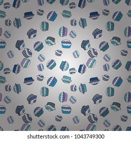 Romantic ornament, backdrop design. Colorful background vector with collection of confectionery. Seamless cupcakes hand drawn seamless pattern. Decorative wallpaper, good for printing.