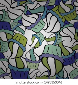 Romantic ornament, backdrop design. Colorful background vector with collection of confectionery. Seamless cupcakes hand drawn seamless pattern. Decorative wallpaper, good for printing.