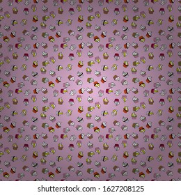 Romantic ornament, backdrop design. Decorative wallpaper, good for printing. Colorful background vector with collection of confectionery. Seamless cupcakes hand drawn seamless pattern.