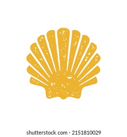 Romantic ornamental closed seashell with underwater mollusk yellow grunge texture vector illustration. Elegant classic sea shell mussel with pearl inside minimalist decorative design hand drawn logo