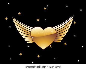 romantic ornate golden heart with black background