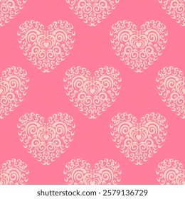 Romantic ornate heart design on pink background.. The design conveys elegance and is well-suited for weddings, Valentine’s Day, or any celebration of love. 