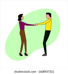 Romantic ouple holding hands flat design character man and woman relationship, vector illustration editable eps 10