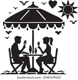 Romantic Outdoor Dining Silhouette - Couple Sharing a Moment Under Umbrella