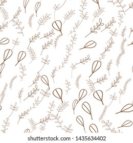 Romantic outline seamless pattern Foliage like floral eucalyptus plant Fabric vintage decorative element. Textile design. 