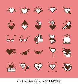 Romantic Outline Vector Set. Heart, Romantic, Romance, Love, Feeling. 
