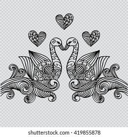  Romantic Pair of Swans. Decorative style.