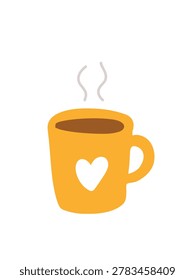 romantic pair of yellow mug with heart icon isolated composition