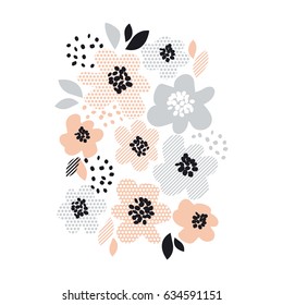 romantic pale color floral design element vector illustration. flower with geometric pattern for header, card, poster, print and web projects